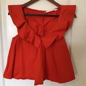 Zara Red Ruffled Blouse